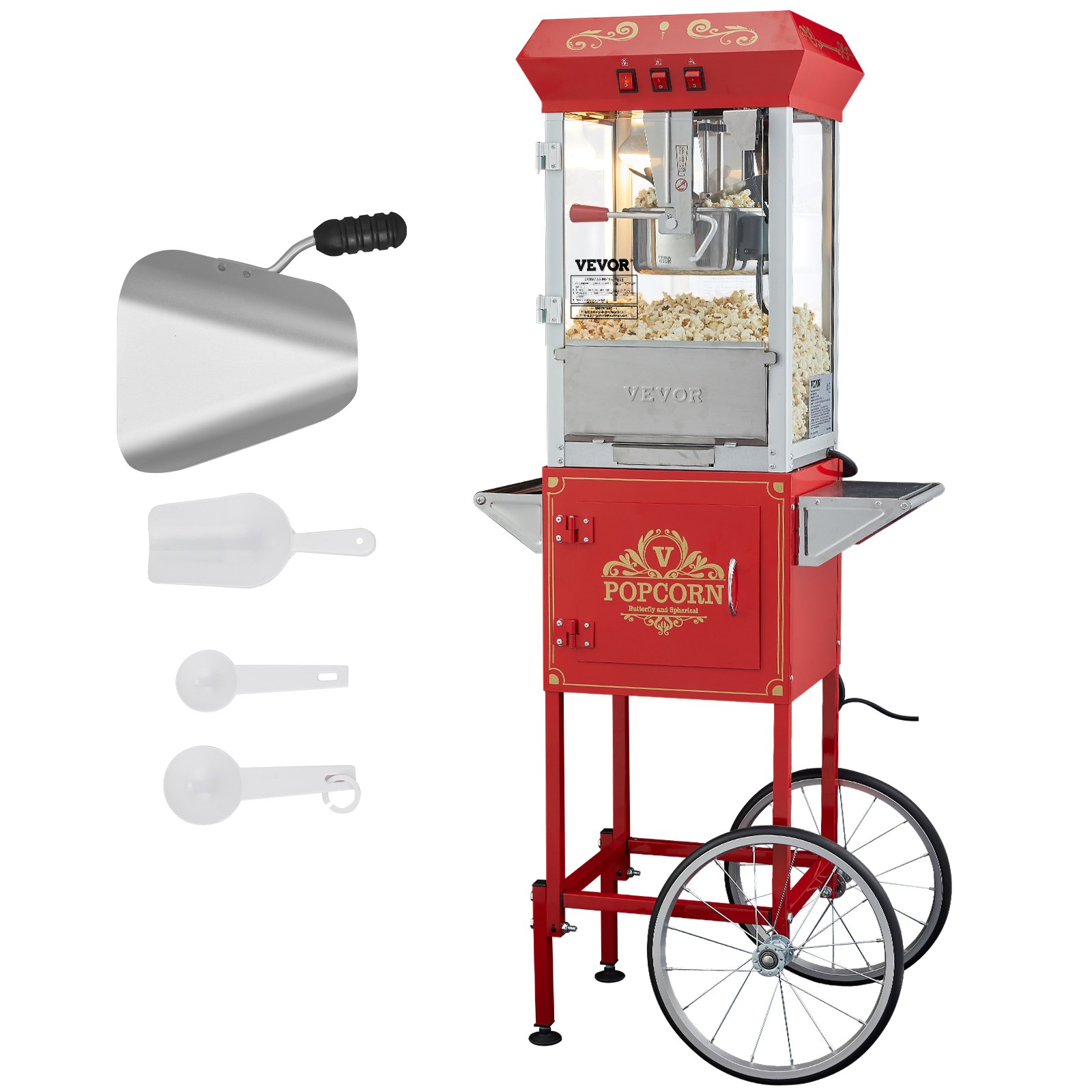 Popcornmachine Retro 8oz met glazen paneel en RVS ketel